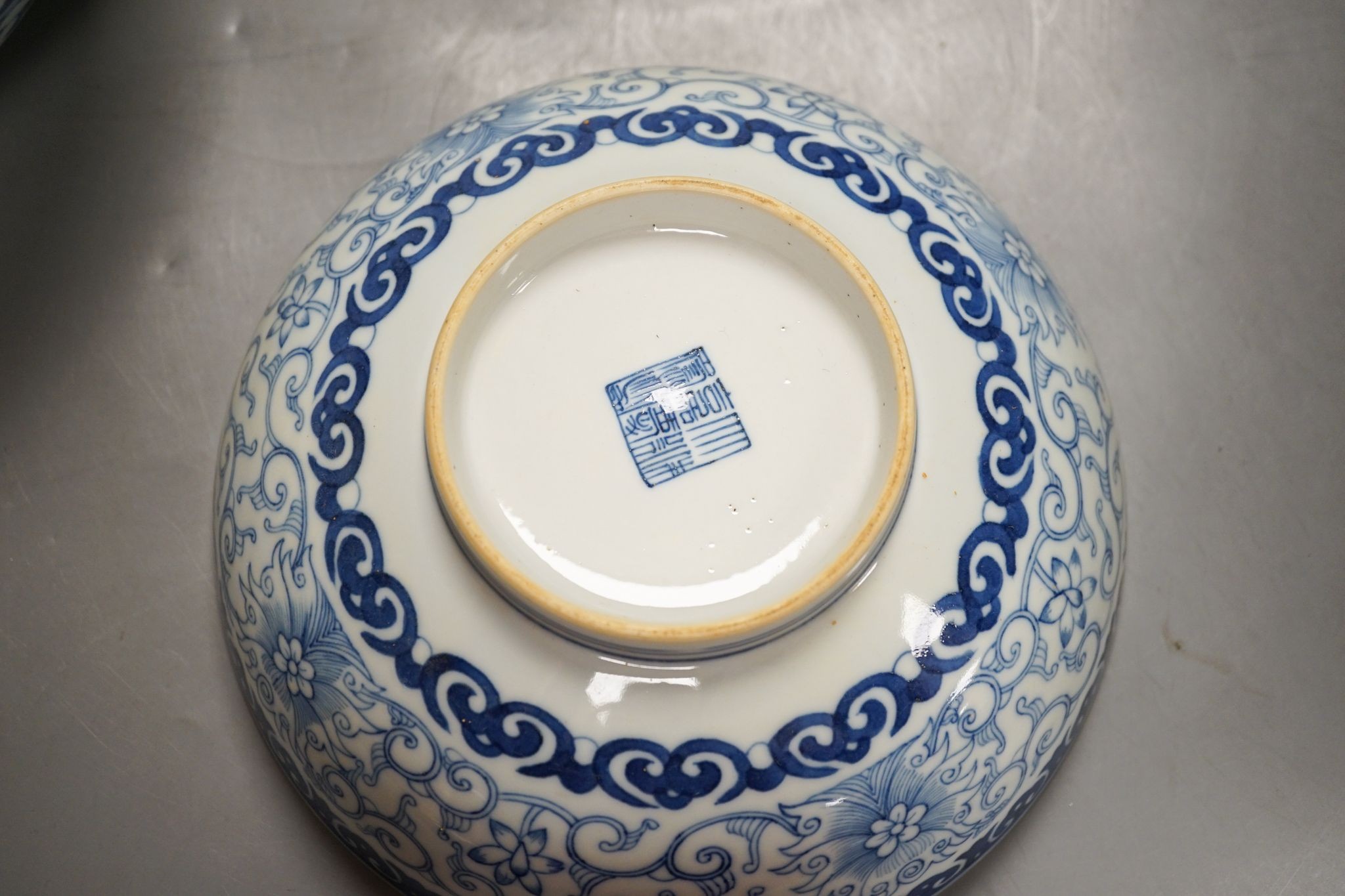 Two Chinese blue and white bowls, one a.f. 23cm